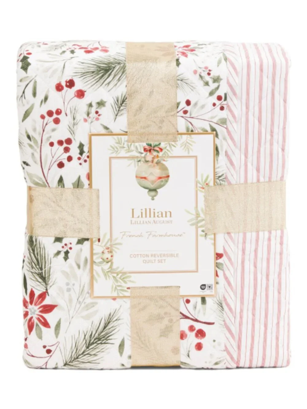 Lillian August Red & Green Floral Granberry Reversible Quilt Set